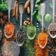 different curry flavours on spoons