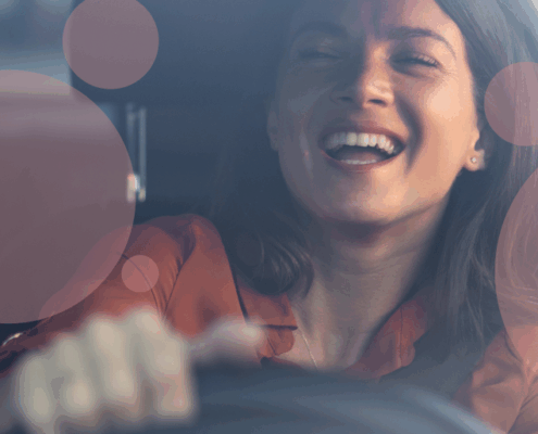 happy person driving